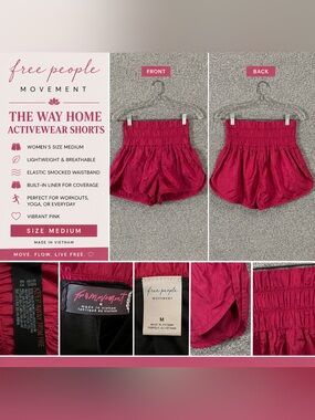 Free People Hot Pink Smocked-Waist Runaway Home Athletic Shorts